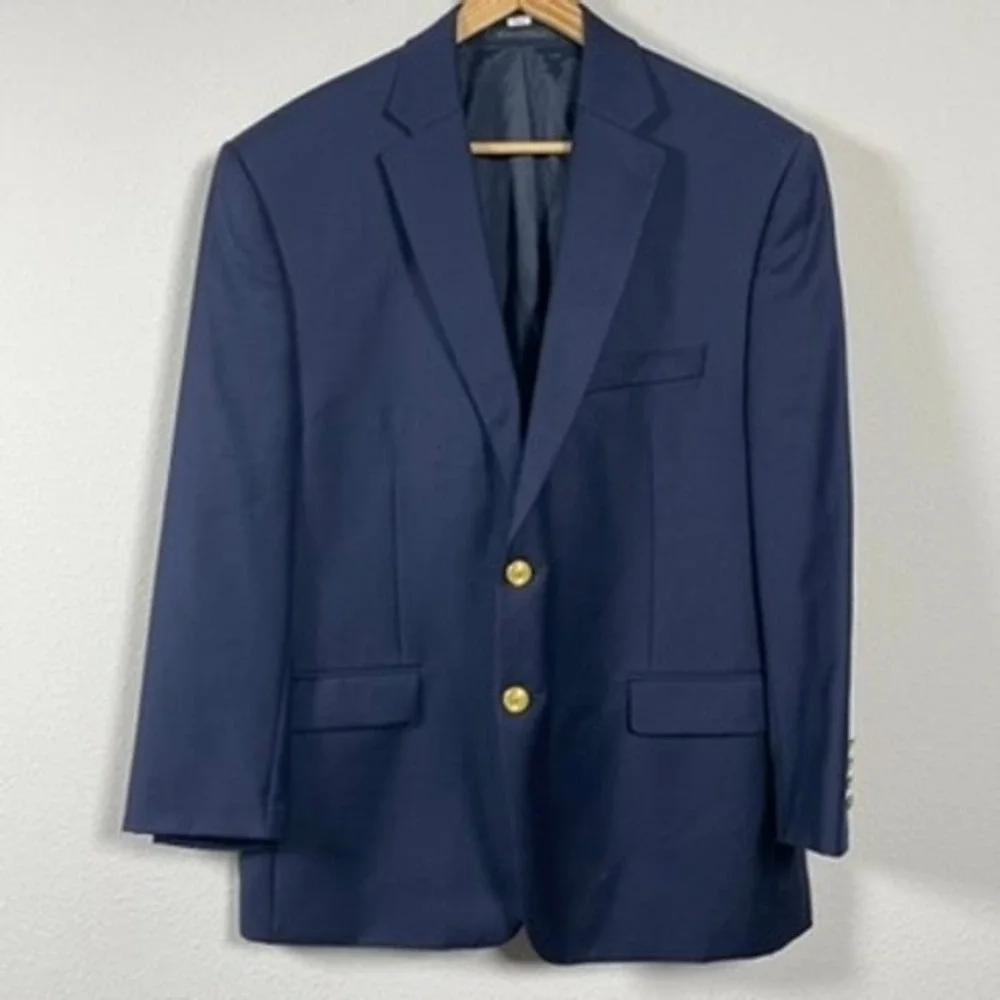Lauren Ralph‎ Lauren Blazer Mens 42S Navy Blue Excellent Gold Crest Buttons Wool